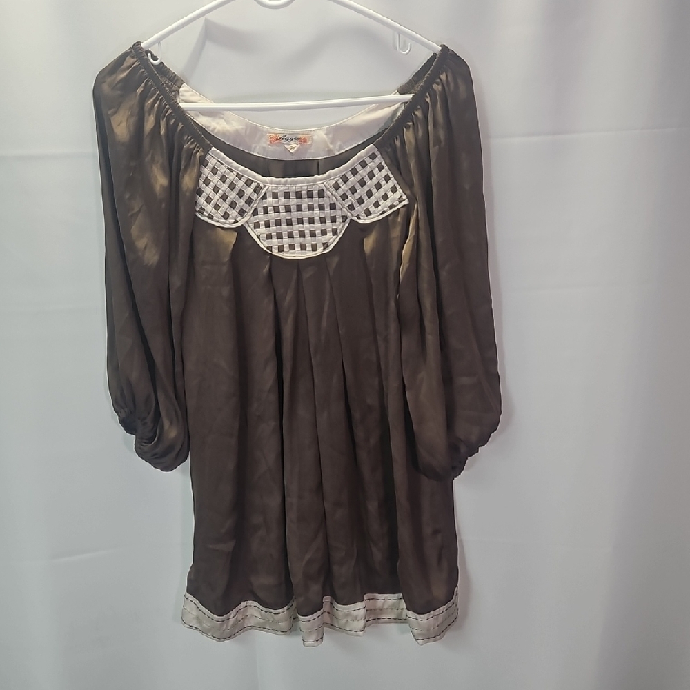 Aggie Elegant Brown Blouse with Lattice Detail